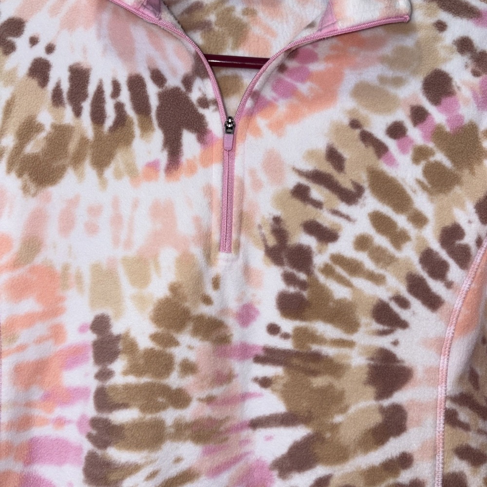 Lands' End Women's Medium 10-12 Lightweight Fleece Pullover Quarter Zip Tie Dye - Picture 3 of 9